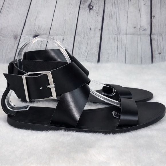 ZARA Black Criss-Cross Flat Gladiator Sandals | Maxi Buckle | EU 41 US 10 - Picture 2 of 10